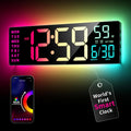 Smart Digital Wall Clock App Control, 16.5” Large RGB Clock | DIY Color, LED Display, Auto DST, Plug-In, Music Sync | Classroom Home Gym Gaming