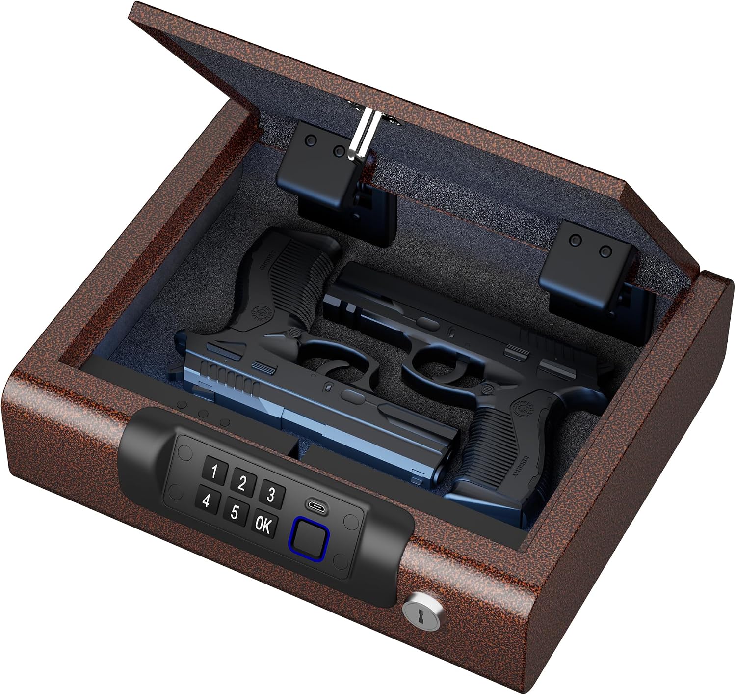 Gun Safes Biometric Gun Safe Portable Pistol Safes Electronic Lock Box Key Access with LED Light Silent Mode Bedside Gun Safe for Pistols, Gun Lock Box for Nightstand
