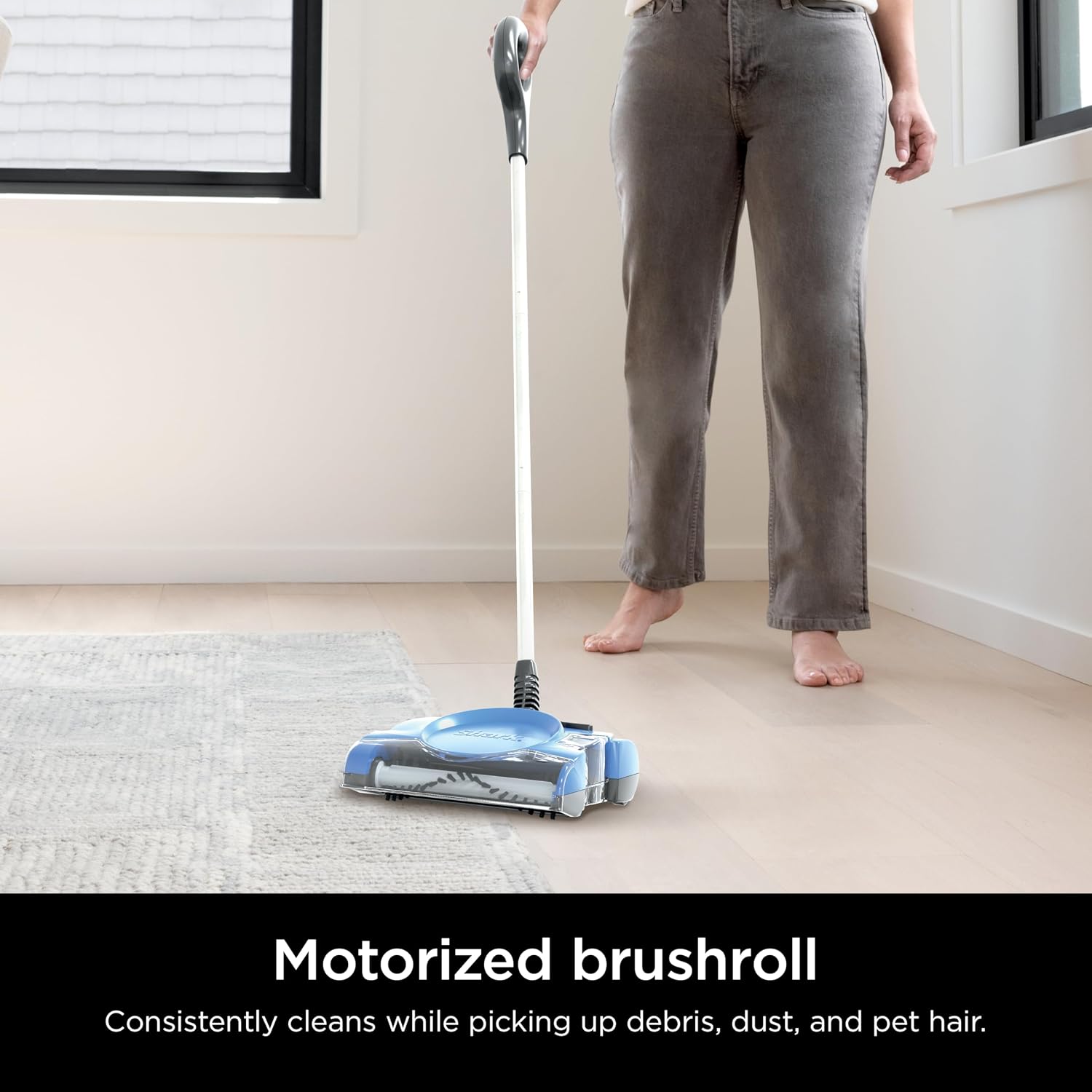 Shark Rechargeable Floor Sweeper, Motorized Brushroll, Compact Swivel Design, Easy-Empty Dust Cup, 10" Cleaning Path, Powerful Debris, Dust & Pet Hair Pickup, for All Floor Types, Blue, V2700Z