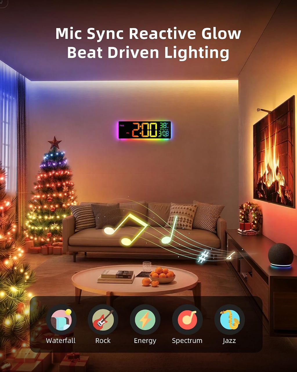 Smart Digital Wall Clock App Control, 16.5” Large RGB Clock | DIY Color, LED Display, Auto DST, Plug-In, Music Sync | Classroom Home Gym Gaming