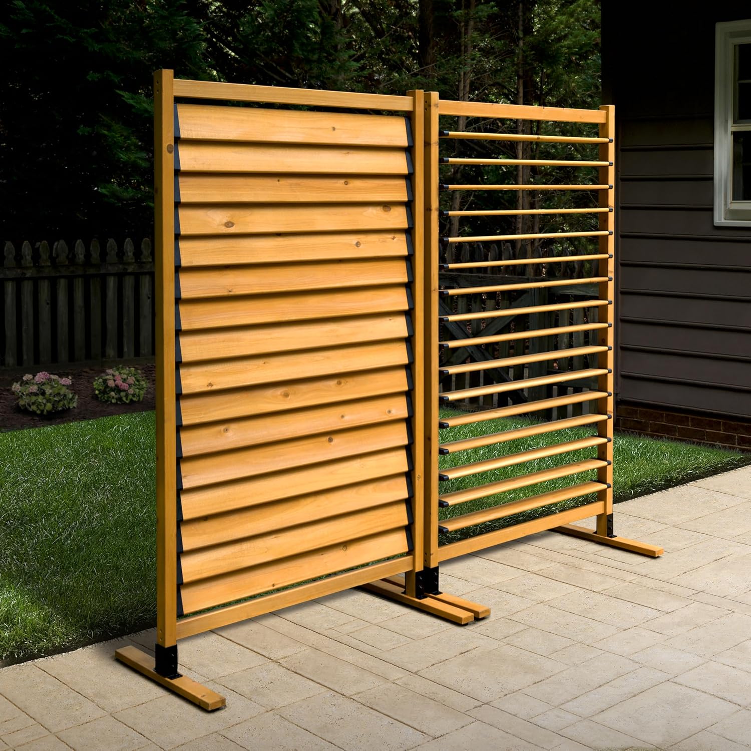 Enclo Louvered Freestanding/Surface Mounted Privacy Screen, Cedar Wood | 6ftH x 3ftW, Louvered, 1 Panel, Great for Balconies, Patios, or Decks, AZ18031