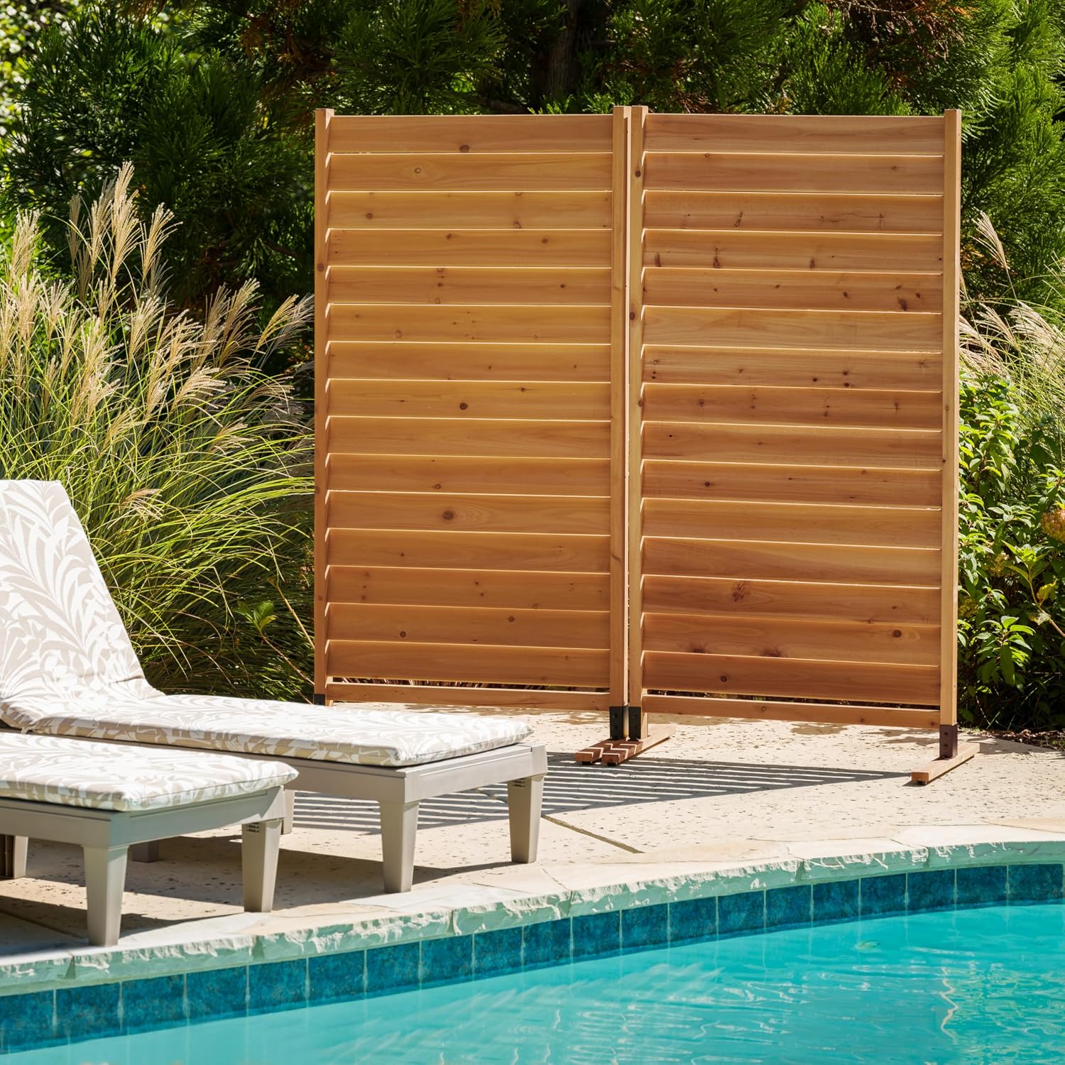 Enclo Louvered Freestanding/Surface Mounted Privacy Screen, Cedar Wood | 6ftH x 3ftW, Louvered, 1 Panel, Great for Balconies, Patios, or Decks, AZ18031