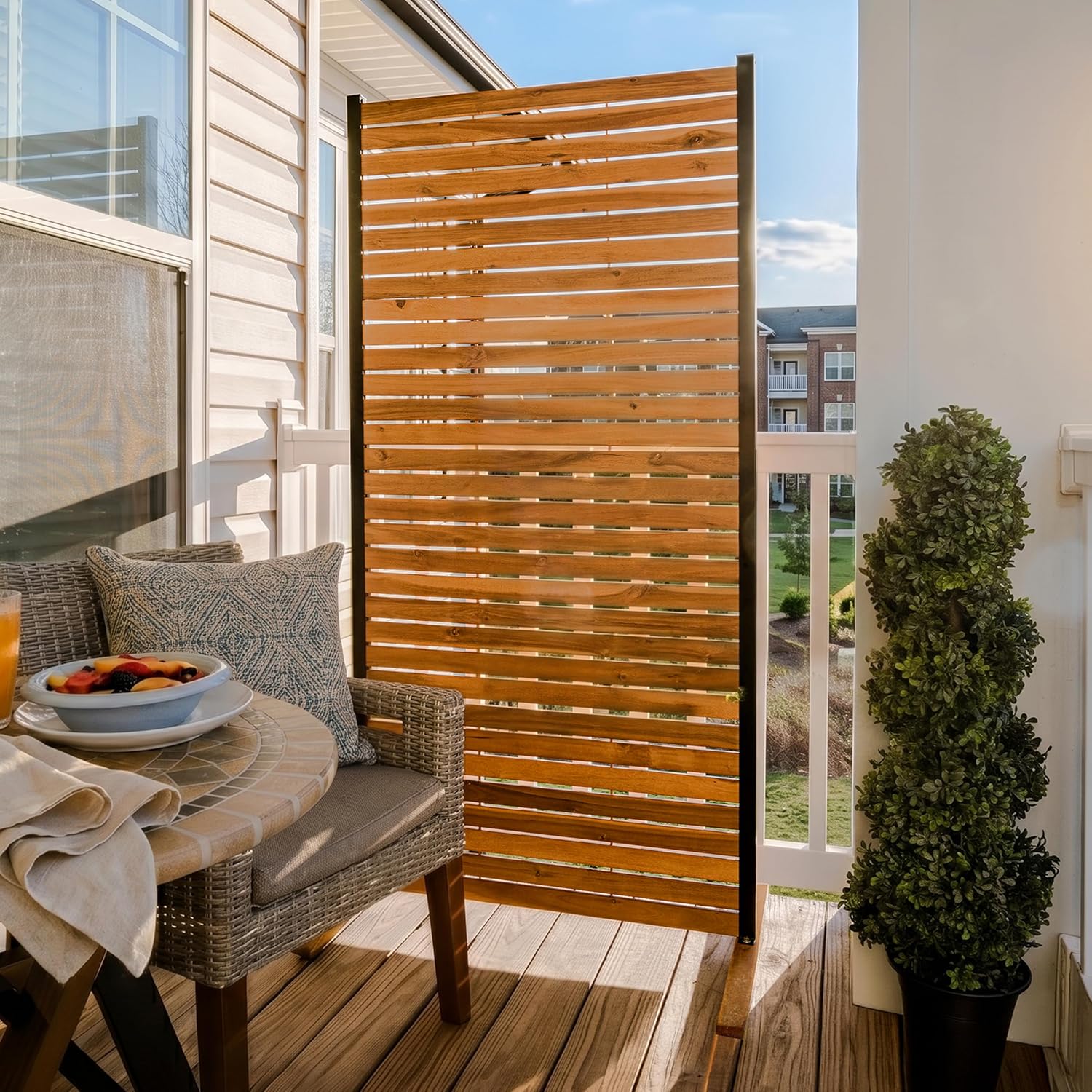 Enclo Louvered Freestanding/Surface Mounted Privacy Screen, Cedar Wood | 6ftH x 3ftW, Louvered, 1 Panel, Great for Balconies, Patios, or Decks, AZ18031